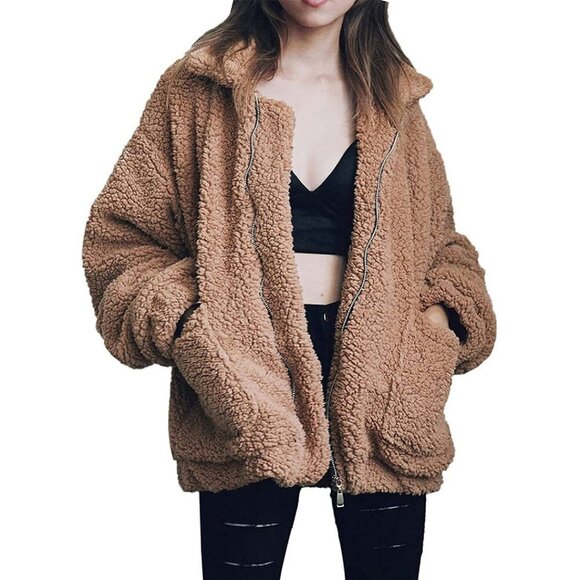 Jackets & Blazers - Oversized Faux Shearling Fleece Jacket Women's Winter Coat Warm Boyfriend Style